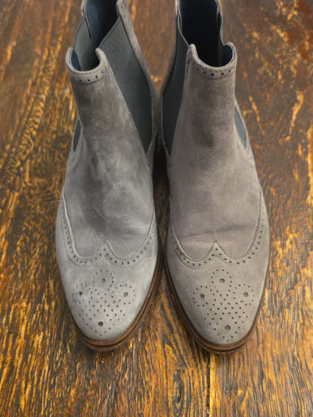 Avitto Gray Suede-Style Brogue Ankle Boots EU 36 Or 6